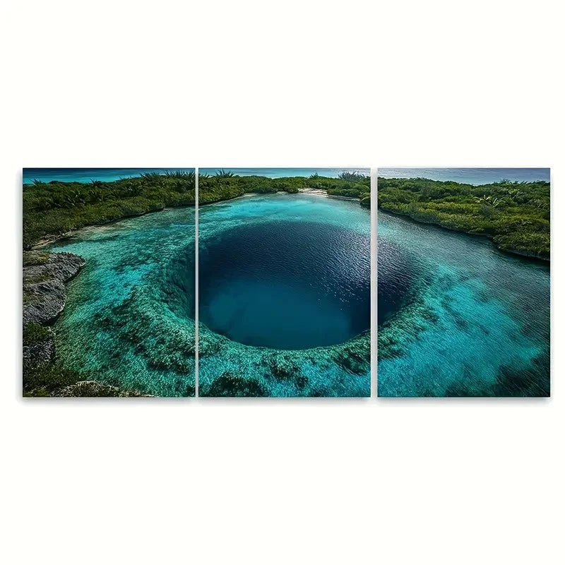 3pcs Retro Bahamas Blue Hole Metal Print Ready to Hang Art