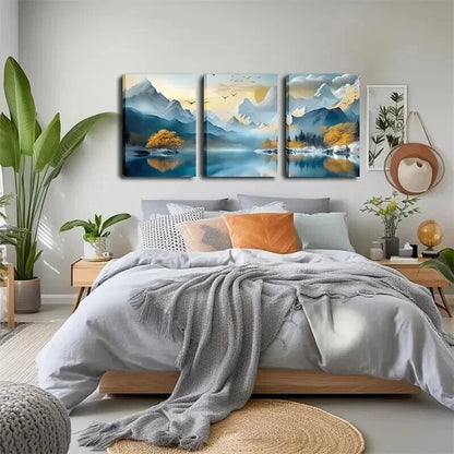 3pcs Mountains & Serene Lakeside Landscape Wall Art Set Canvas Framed 40x60cm - High Quality Print 100% Australian Made Wall Canvas Ready to Hang