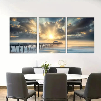 3pcs Serene Coastal Sunrise Wall Art Metal Print Ready to Hang Art