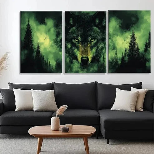 3pcs Majestic Wolf in Enchanted Forest Perfect Wall Art Canvas Unframed - High Quality Print 100% Australian Made Wall Canvas