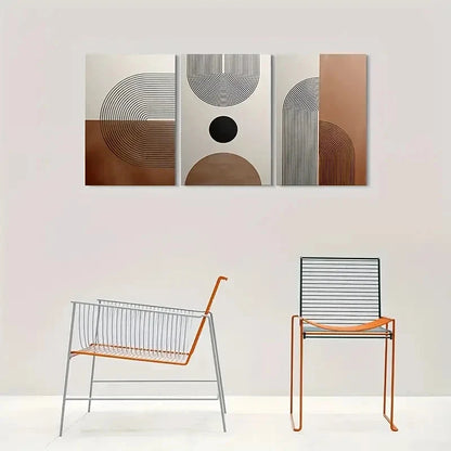 3pcs Geometric Patterns Brown Metal Print Ready to Hang Art