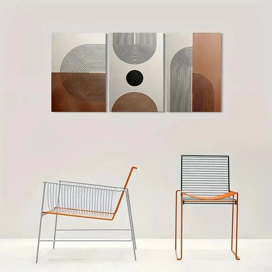3pcs Geometric Patterns Brown Metal Print Ready to Hang Art