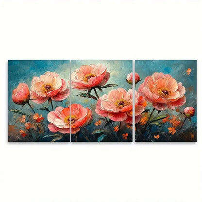 3pcs Pink Peony Flowers Abstract Wall Art Set Canvas Framed 50x70cm - High Quality Print 100% Australian Made Wall Canvas Ready to Hang