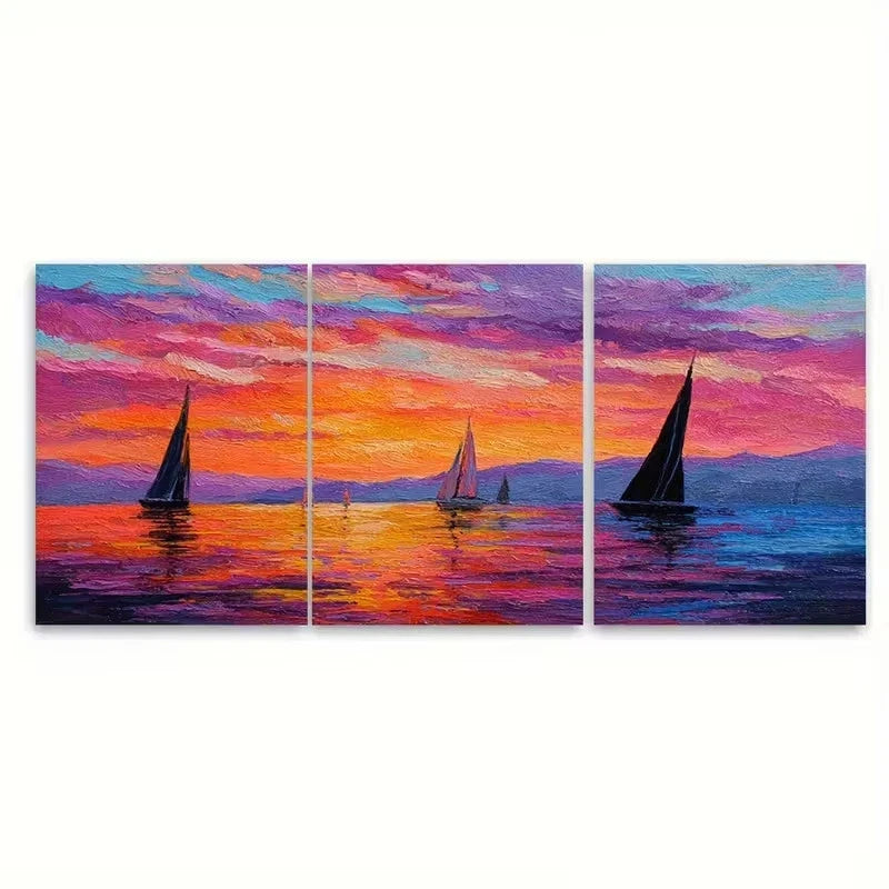 3pcs Sunset Sailing Wall Art Set Canvas Framed 40x60cm - High Quality Print 100% Australian Made Wall Canvas Ready to Hang