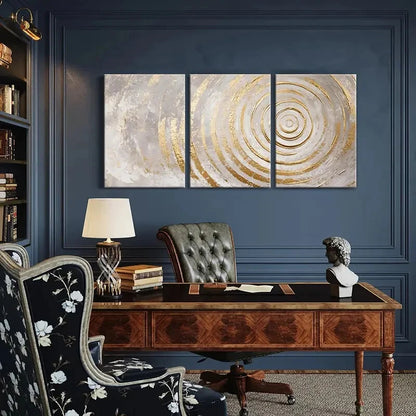 3pcs Abstract Art Golden Spirals Metallic Accents Metal Print Ready to Hang Art