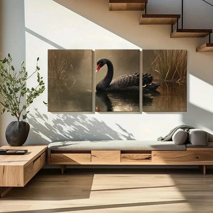 3pcs Black Swan Elegant Bird Water Reflection Metal Print Ready to Hang Art