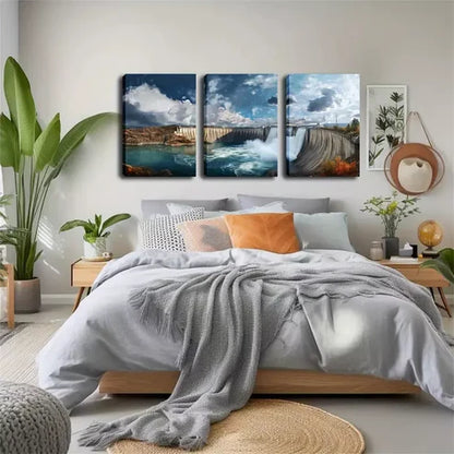 3pcs Large Dam Water Release, Attractive Wall Art Canvas Unframed - High Quality Print 100% Australian Made Wall Canvas