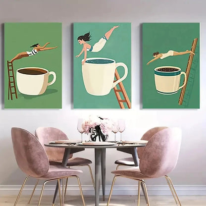 3pcs Chic Coffee Diver Canvas Printing  Wall Art Canvas Framed 40x60cm - High Quality Print 100% Australian Made Wall Canvas Ready to Hang