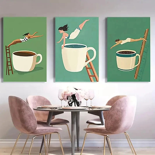3pcs Chic Coffee Diver Canvas Printing  Wall Art Canvas Framed 40x60cm - High Quality Print 100% Australian Made Wall Canvas Ready to Hang