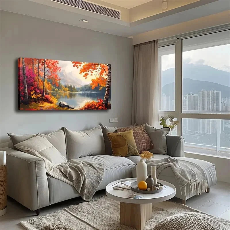 Summer Scener Lake wall canvas office home room framed 120x60cm