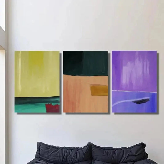 3pcs Abstract Geometric Color Block Metal Print Ready to Hang Art