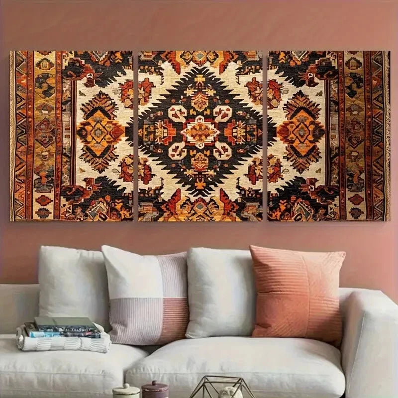 3pcs Kurdish Kilim Tapestry Kurdistan Motif Metal Print Ready to Hang Art