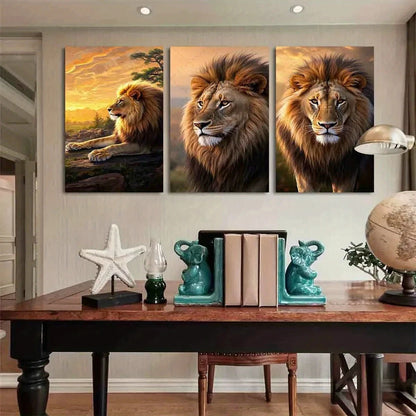 3pcs Sunset Majestic Lion Vibrant Wildlife Metal Print Ready to Hang Art