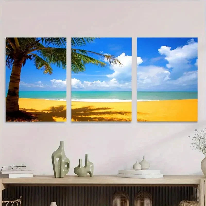 3pcs Beach Scene Tropical Paradise Triptych Metal Print Ready to Hang Art