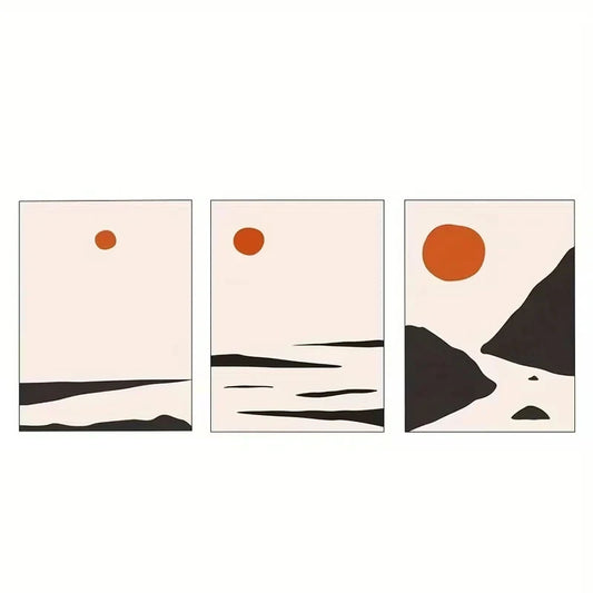 3pcs Bohemian Sunset Over Water and Land Wall Art Set Canvas Framed 60x90cm - High Quality Print 100% Australian Made Wall Canvas Ready to Hang