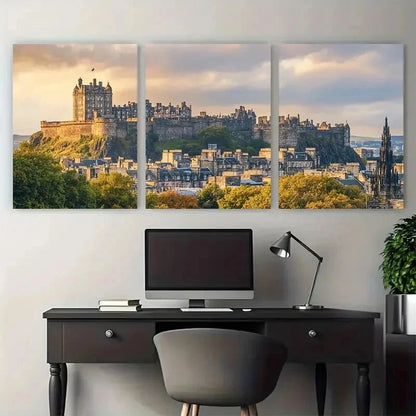 3pcs Edinburgh Castle Cityscape Scotland Perfect Wall Art Canvas Framed 60x90cm