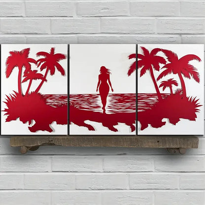 3pcs Women on The Beach Coconut Trees Metal Print Ready to Hang Art