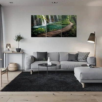 3pcs Nature'S Tranquility: Wooden Pathway Metal Print Ready to Hang Art