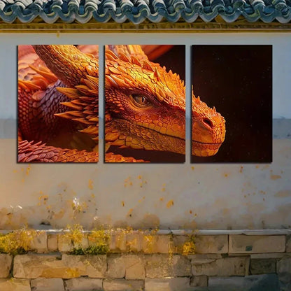 3pcs Vibrant Flame Dragon portrait Metal Print Ready to Hang Art