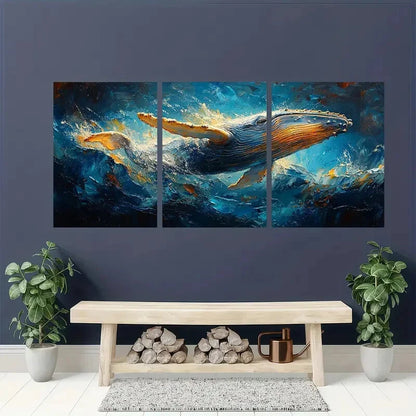 3pcs Whale Painting Breaching Humpback Whale Metal Print Ready to Hang Art