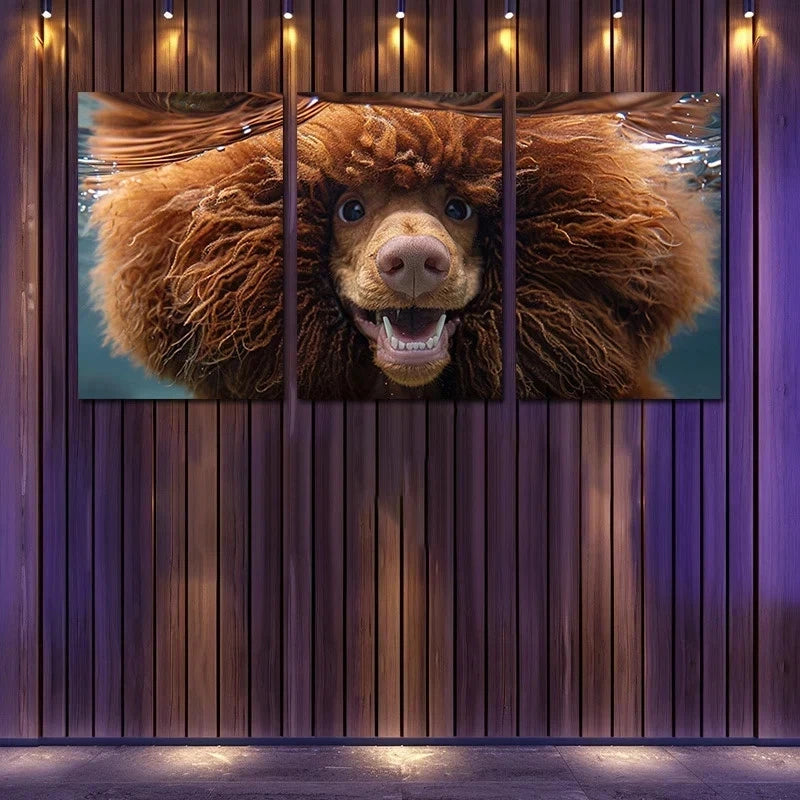 3pcs A Poodle Underwater Metal Print Ready to Hang Art