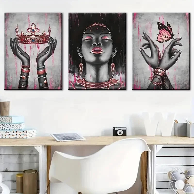 3pcs Pink Rose Golden Black Girl Décor Perfect Wall Art Set Canvas Framed 40x60cm - High Quality Print 100% Australian Made Wall Canvas Ready to Hang