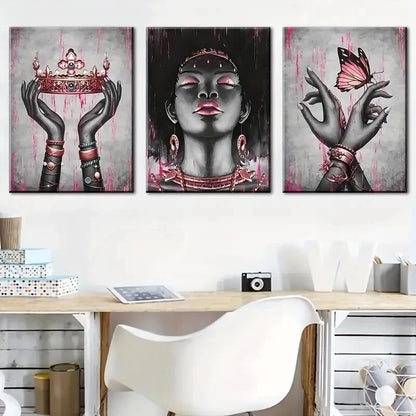 3pcs Pink Rose Golden Black Girl Décor Perfect Wall Art Set Canvas Framed 40x60cm - High Quality Print 100% Australian Made Wall Canvas Ready to Hang