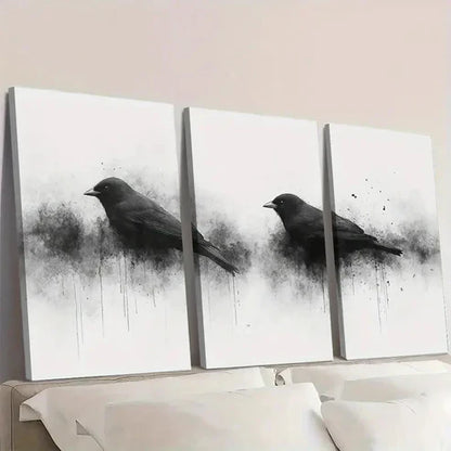3pcs Night Ravens Silhouette Wall Art Canvas Unframed – High Quality Print 100% Australian Made Wall Canvas