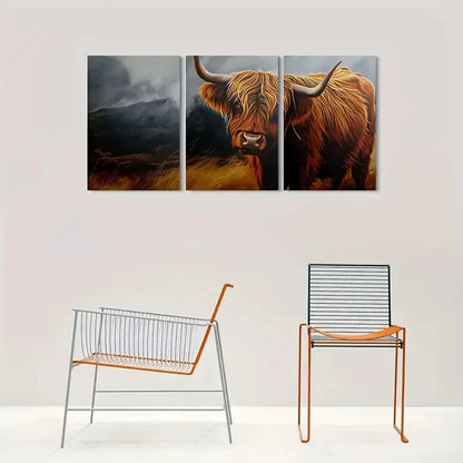 3pcs Highland Cow Modern Style Metal Print Ready to Hang Art