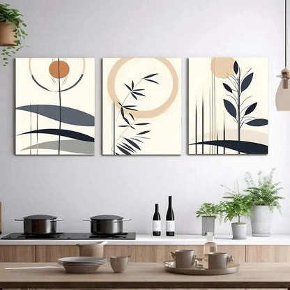 3pcs Lines, Mountains, Sun Minimalist  Metal Print Ready to Hang Art