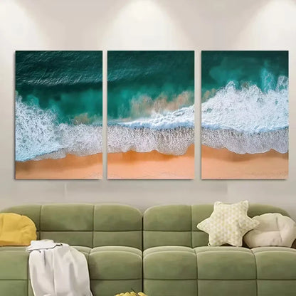 3pcs Ocean Waves & Sandy Beach Metal Print Ready to Hang Art