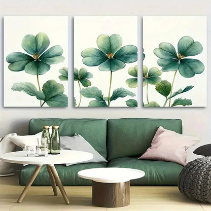 3pcs Shamrock Leaf Clover Flower Watercolor Metal Print Ready to Hang Art