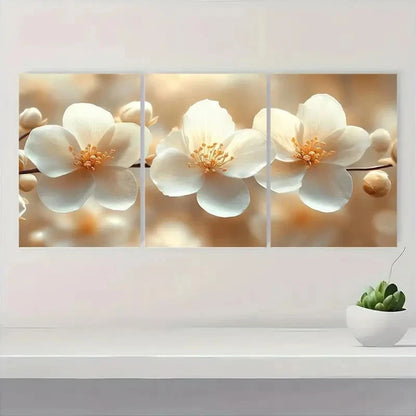 3pcs Serene Elegant White Flower Prints Metal Print Ready to Hang Art