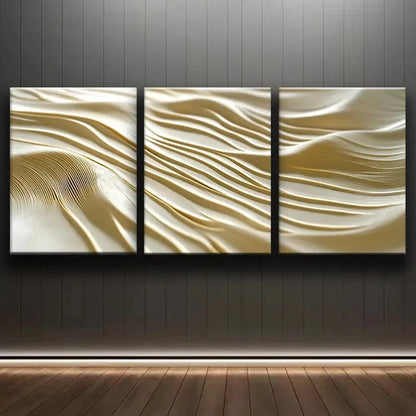 3pcs Luxurious Abstract Golden Line Pattern Metal Print Ready to Hang Art