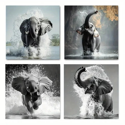 4pcs Elephant,Encouragement-Themed Wall Art Canvas Framed