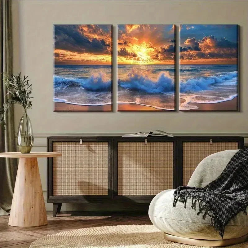 3pcs Serene Coastal Vibrant Beach Scene Metal Print Ready to Hang Art