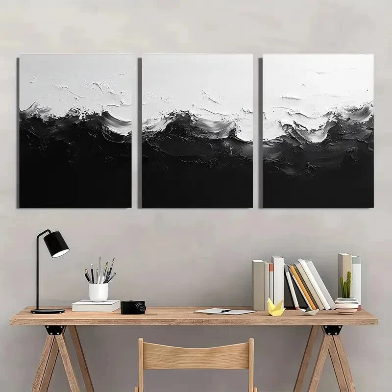 3pcs Black And White Abstract Art Painting Metal Print Ready to Hang Art