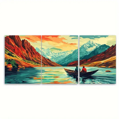 3pcs Pakistan Travel with Mountains & lake View Wall Art Set Canvas Framed 50x70cm - High Quality Print 100% Australian Made Wall Canvas Ready to Hang