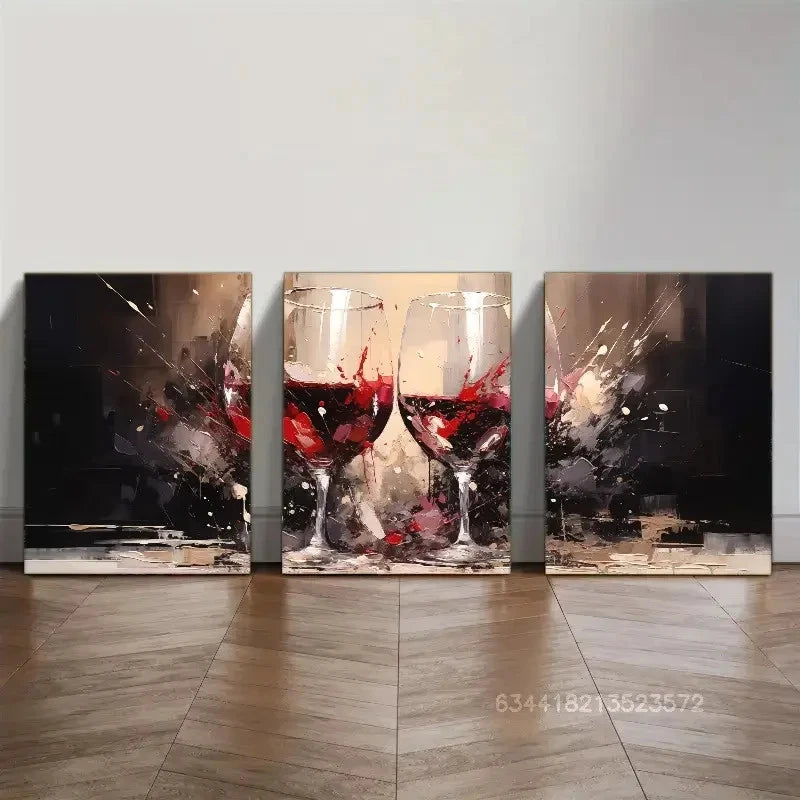 3pcs Winery Wall Decoration Oil Painting Metal Print Ready to Hang Art