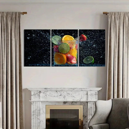 3pcs Vibrant Fruits Splash Artistic Photography Metal Print Ready to Hang Art