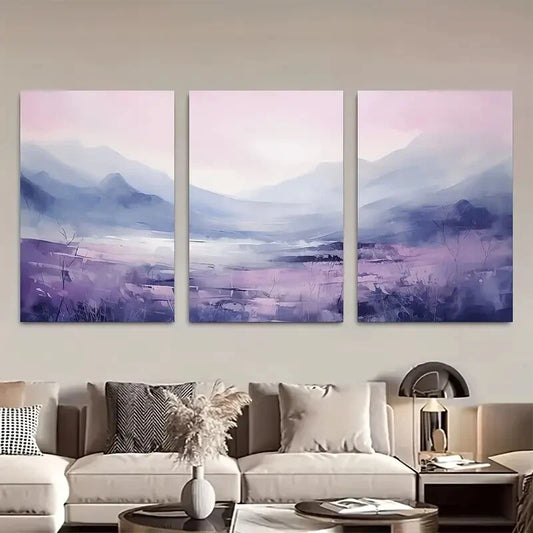 3pcs Muted Pink, Purple & Blue Mountain Scenery Metal Print Ready to Hang Art