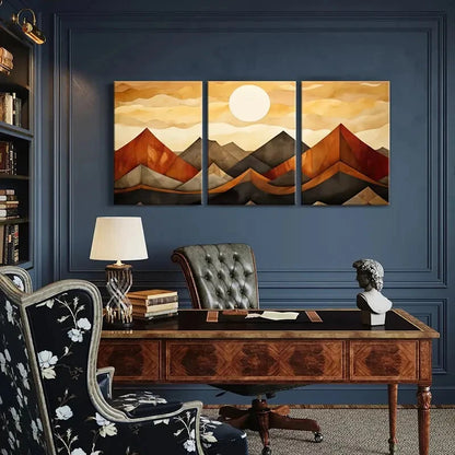 3pcs Abstract Mountain Landscape Art Geometric Metal Print Ready to Hang Art