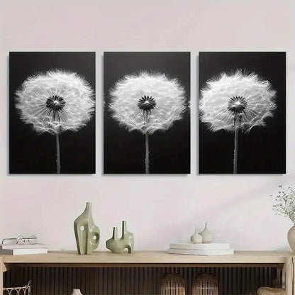 3pcs Black And White Dandelion Metal Print Ready to Hang Art