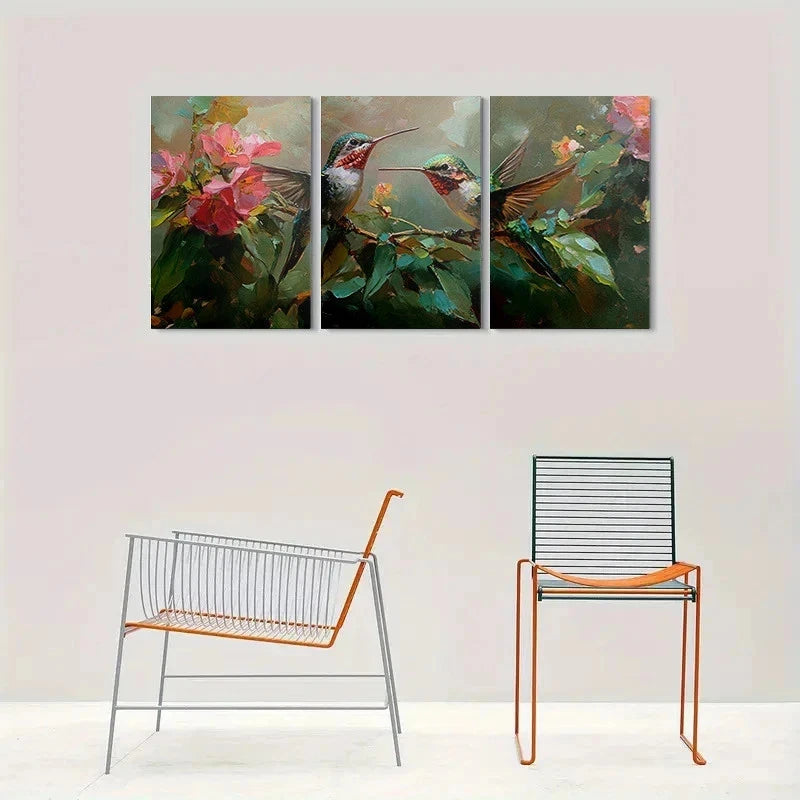 3pcs Colorful Hummingbird Floral Nature Metal Print Ready to Hang Art