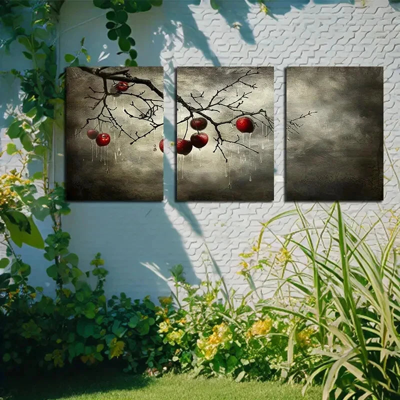 3pcs Apples on Branches Illustration Metal Print Ready to Hang Art