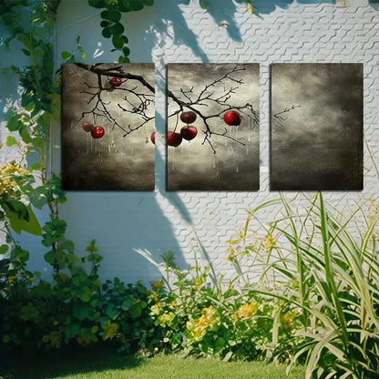 3pcs Apples on Branches Illustration Metal Print Ready to Hang Art