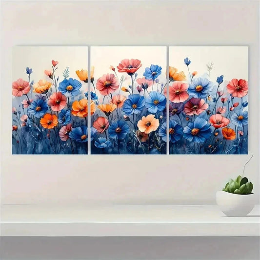 3pcs Wildflowers Cornflowers Botanical Perfect Wall Art Set Canvas Framed 40x60cm - High Quality Print 100% Australian Made Wall Canvas Ready to Hang