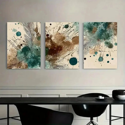 3pcs Brown and Teal Watercolor Splashes Metal Print Ready to Hang Art