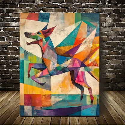 Abstract Art Running Dog Rose Painting 40x60cm Metal Print Ready to Hang