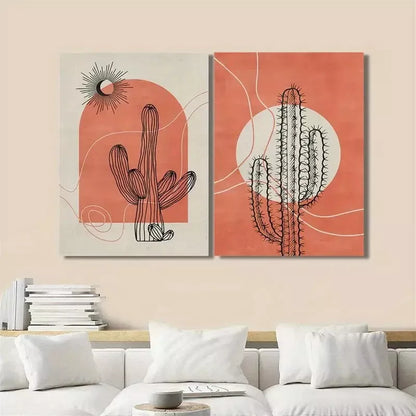 2pcs Abstract Botanical Flowers, Minimalism, Sun and Moon Canvas Framed 50x75cm - High Quality Print 100% Australian Made Wall Canvas Ready to Hang